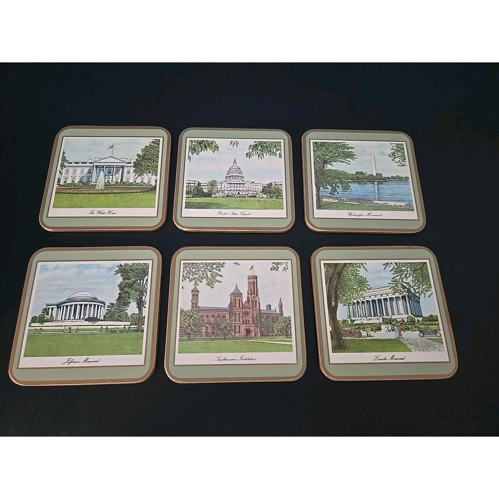 Set of 6 Cork Back Drink Coasters Pimpernel Washington DC Landmarks Vtg 1980's